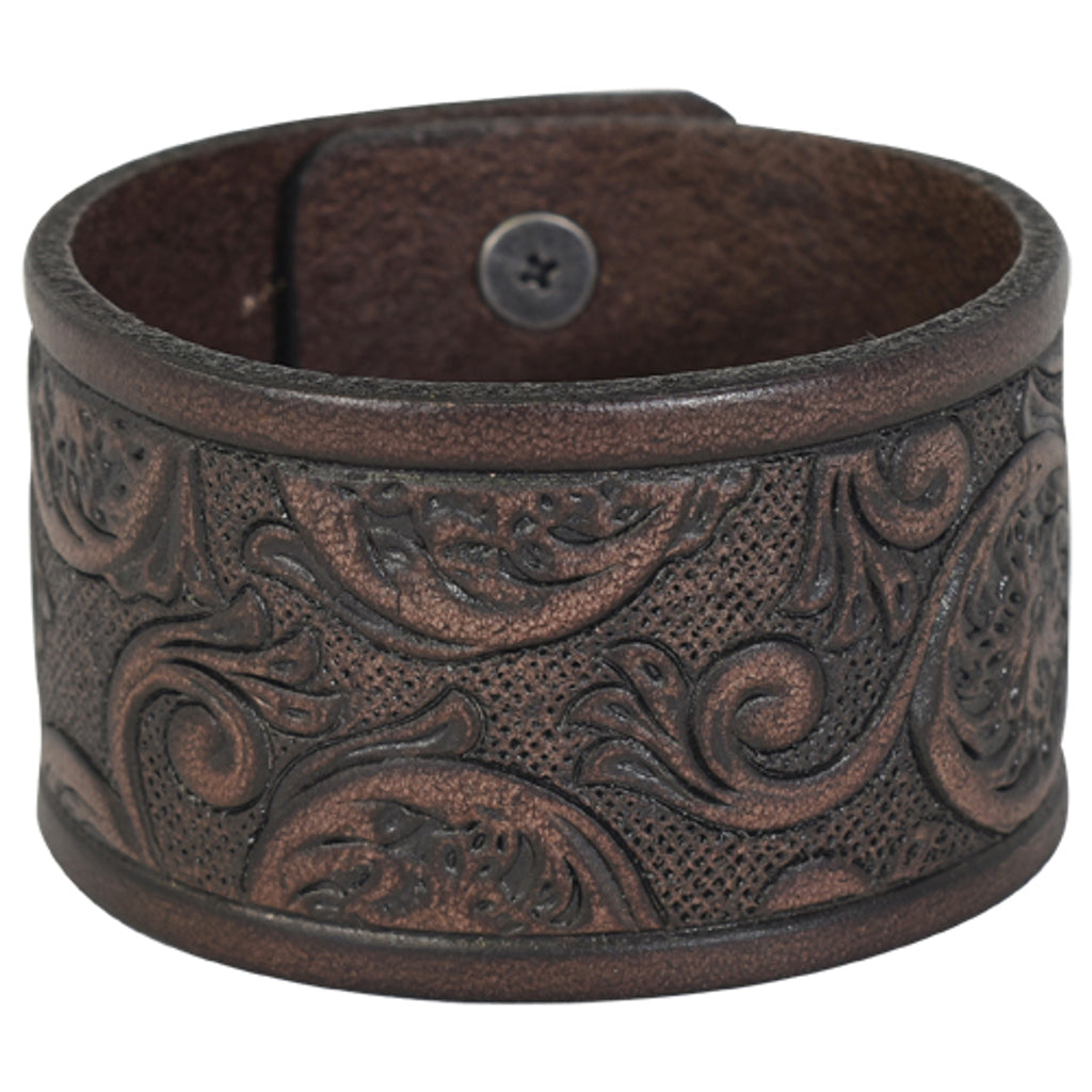 22071BJ1 - Justin Bracelet Brown Tooled Leather Cuff, 2.25
