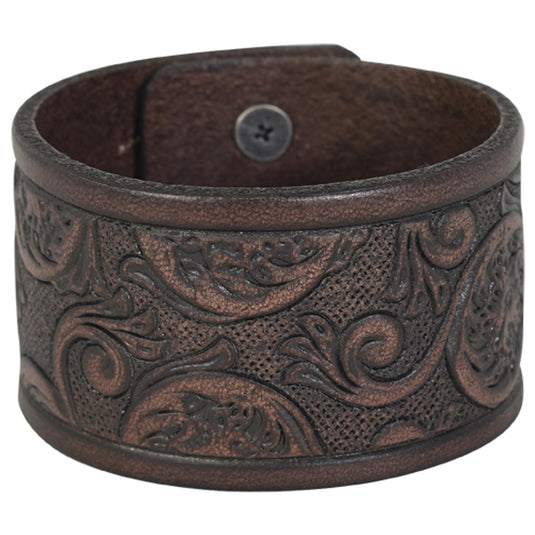 22071BJ1 - Justin Bracelet Brown Tooled Leather Cuff, 2.25