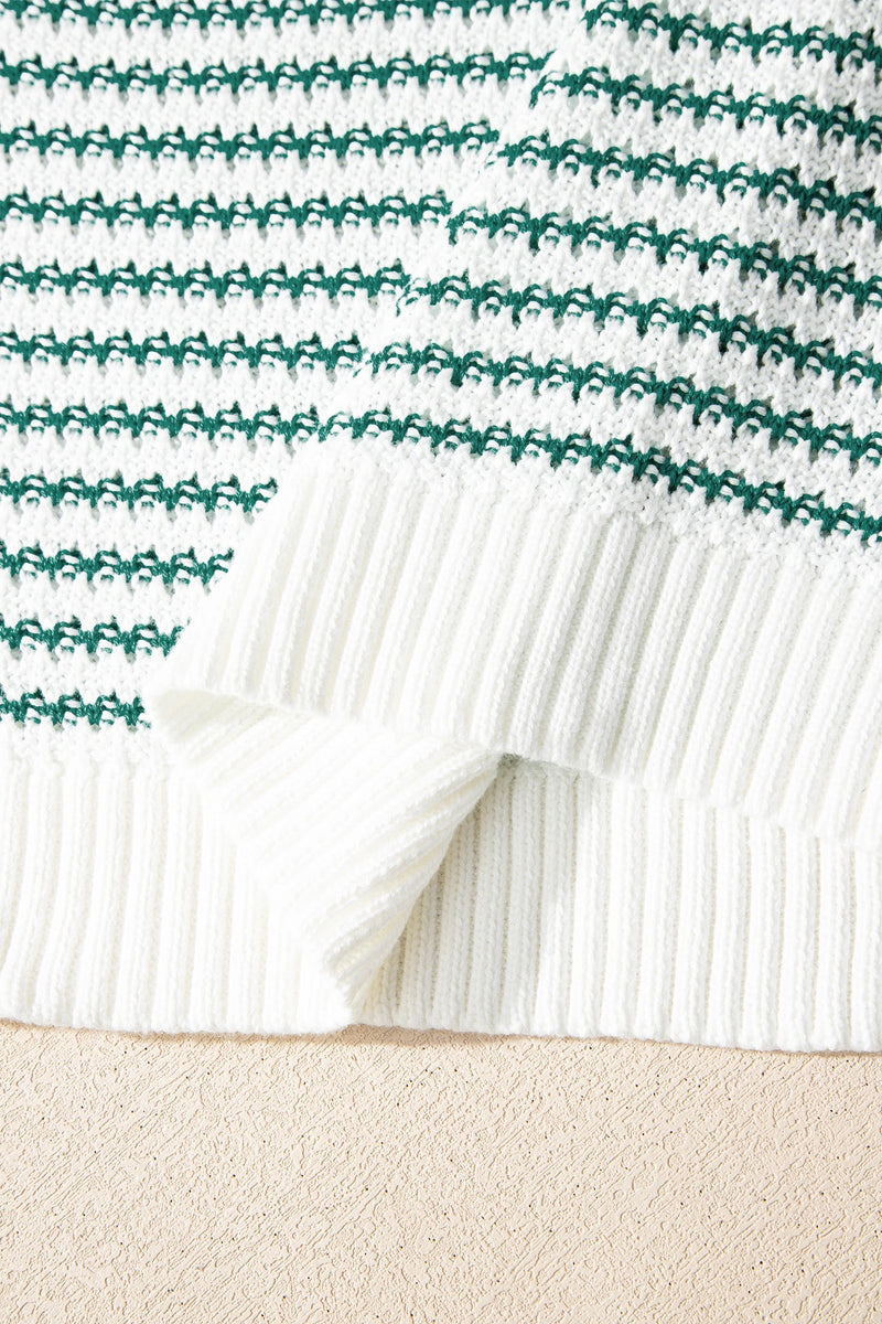 Load image into Gallery viewer, DLLS509 - Ladies Green Stripe Ribbed Trim Loose Fit Knitted Sweater Vest
