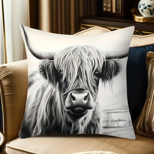 TMPL12 - 1 Piece Highland Cow Print Throw Pillow