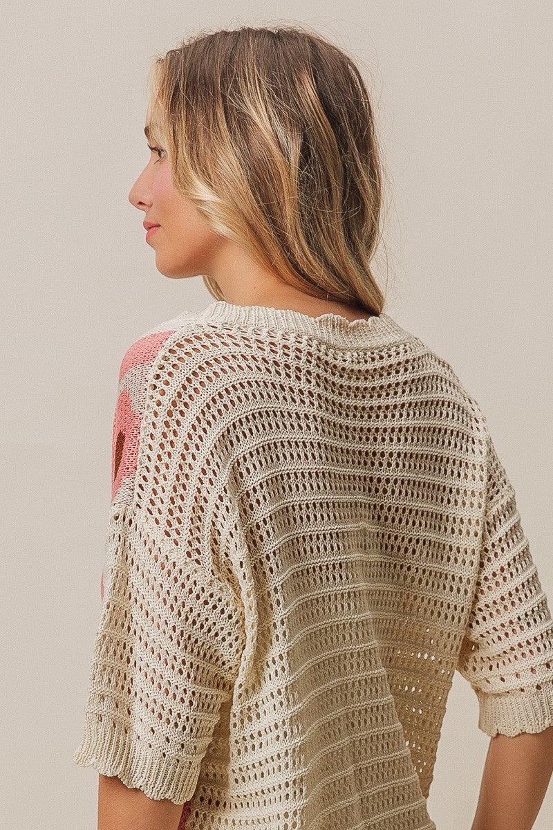 Load image into Gallery viewer, BIBI14- Ladies Flower Printed Crochet Buttoned Cardigan
