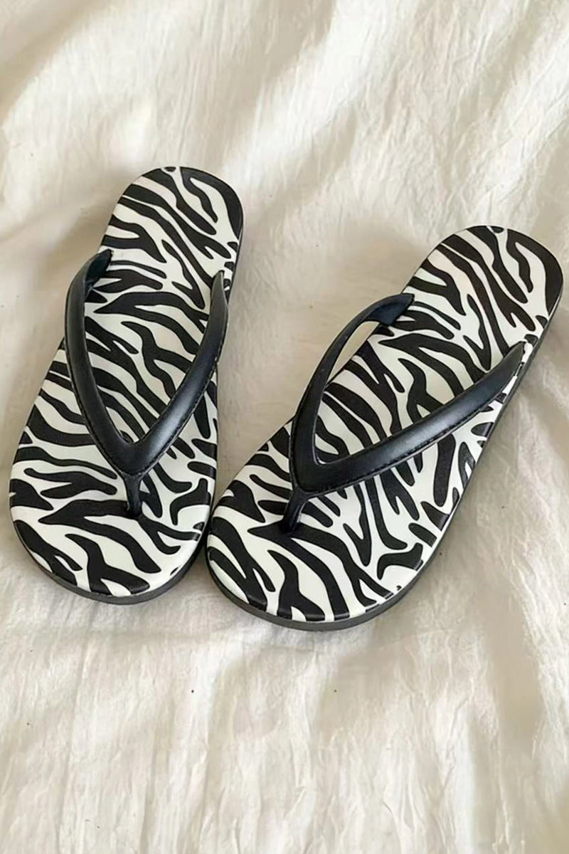 Load image into Gallery viewer, DLLSHOE 146 - Black Zebra Print PVC Casual Flip Flops
