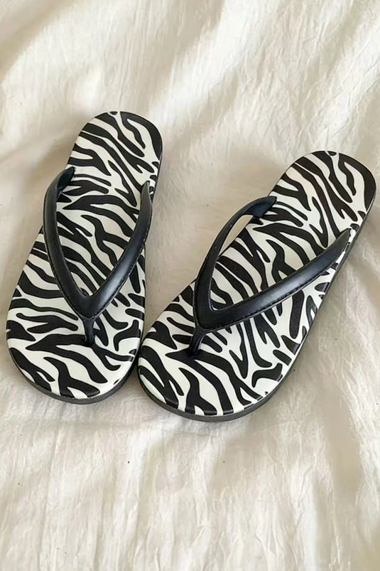 DLLSHOE 146 - Black Zebra Print PVC Casual Flip Flops