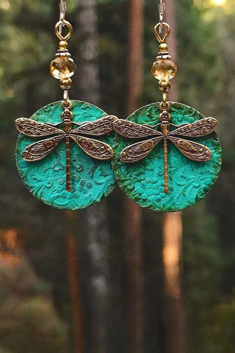 Load image into Gallery viewer, DLLER 15 - Dark Green Retro Dragonfly Hook Drop Earrings
