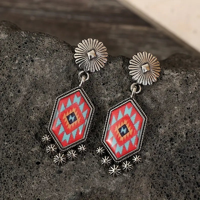 Load image into Gallery viewer, TMER52 - Geometric Plaid Dangle Earrings
