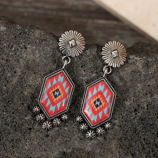 TMER52 - Geometric Plaid Dangle Earrings