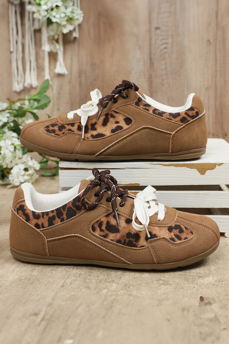 Load image into Gallery viewer, DLLSHOE 168 - Thai Curry Lace-Up PU Leather Leopard Print Casual Flat Shoes

