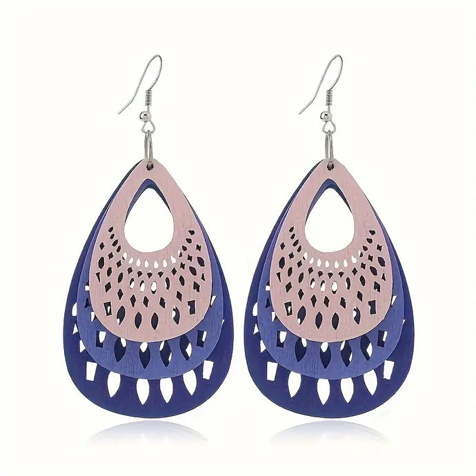 TMER96 - Bojo Lightweight Multi Color Wooden Wind Drop Earrings
