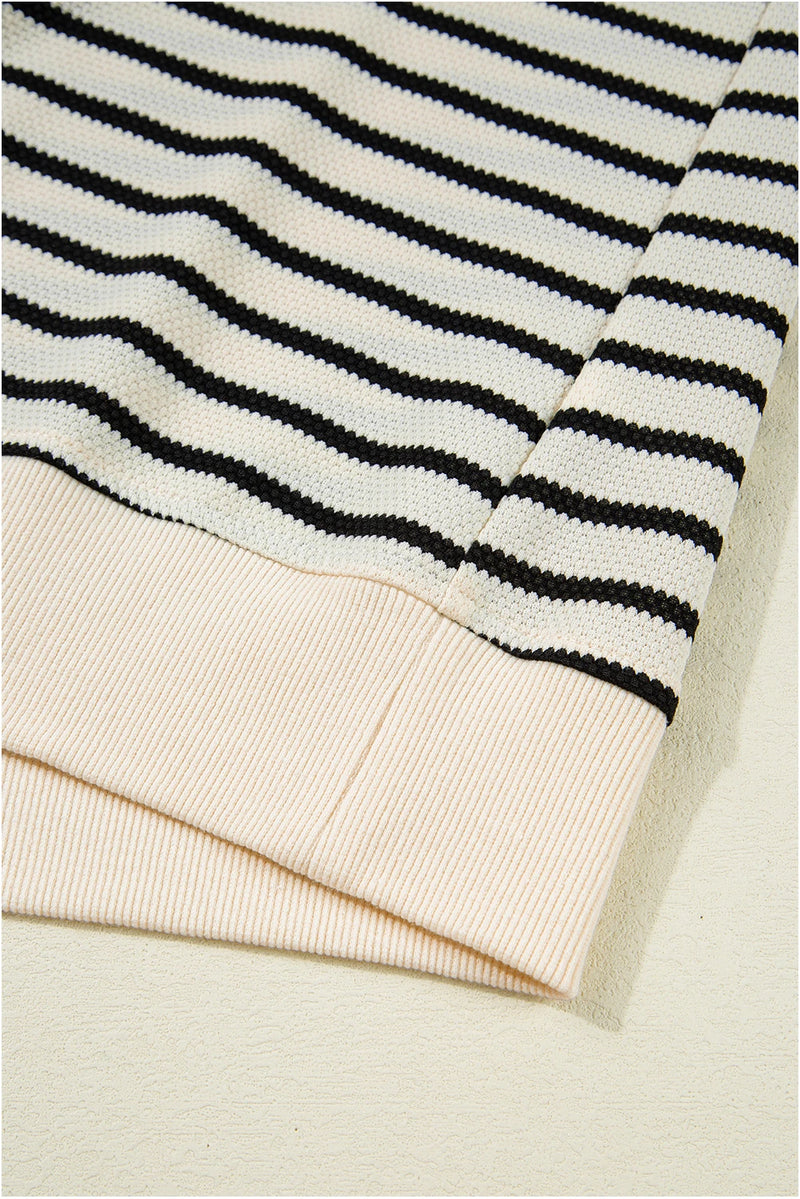Load image into Gallery viewer, DLLS430 - Ladies Black Stripe Scallop Lace Trim Ruffle Short Sleeves Crewneck Top
