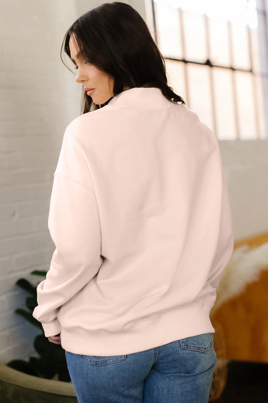 DLLS361 - Ladies Light Pink Oversize Blessed Embroidered Mock Neck Sweatshirt