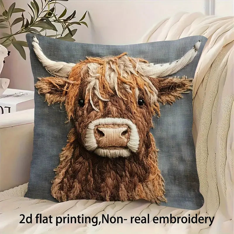 Load image into Gallery viewer, TMPL134 - 1 Piece - 18&quot; x 18&quot; Rustic Muted Highland Cow Throw Pillow
