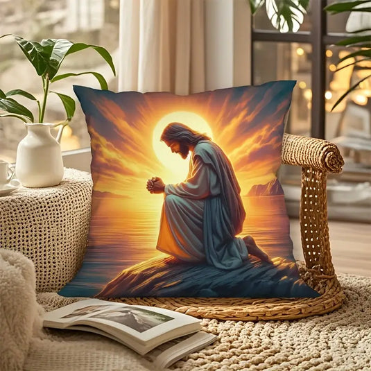 TMPL141 - 1 Piece - 18" x 18" Jesus Praying Throw Pillow