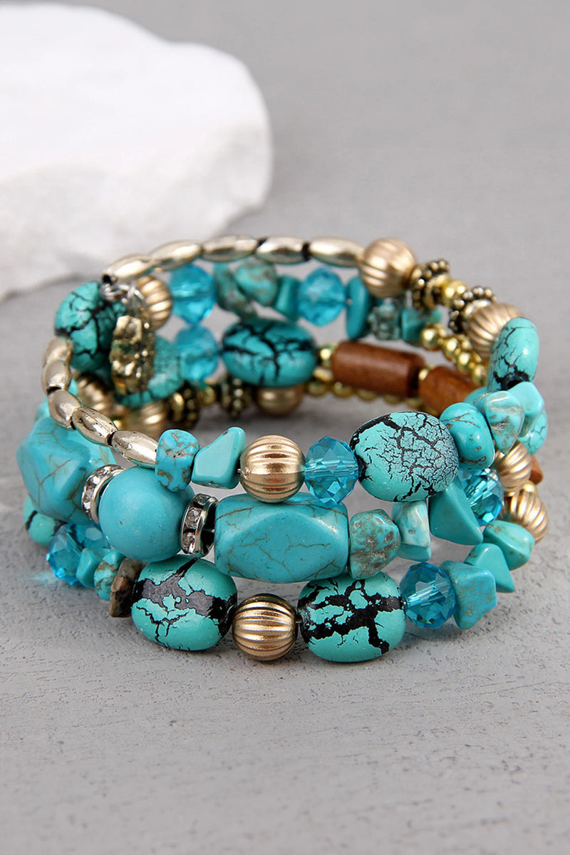 Load image into Gallery viewer, DLLBC 21 - Turquoise Bohemian Style Crystal Stone Plated Bead Multi-Layer Winding Bracelet
