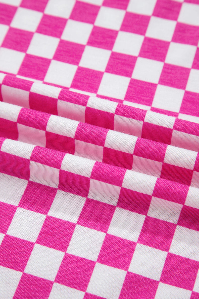 Load image into Gallery viewer, DLLS994 - Ladies Rose Checkered Print Half Sleeve Tee 2pcs Lounge Pant Set
