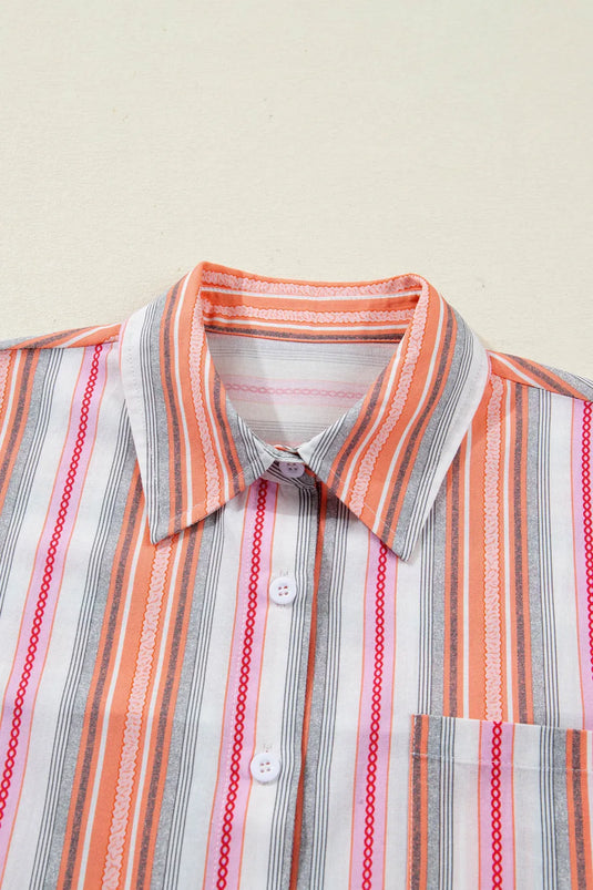 DLLS519 - Ladies Pink Stripe Button up Short Sleeve Shirt