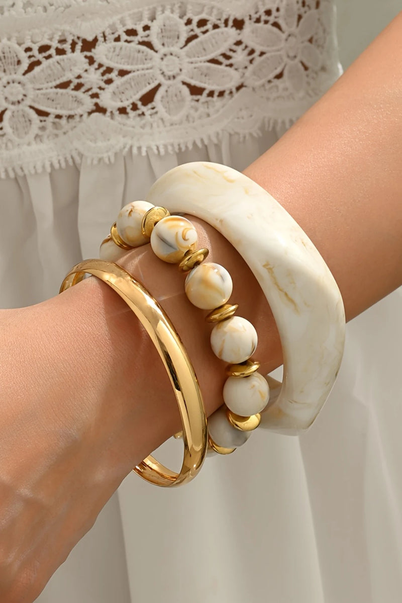 Load image into Gallery viewer, DLLBC 18 - White Sand Beach Bangle Gold Plated 3pcs Bracelet Set
