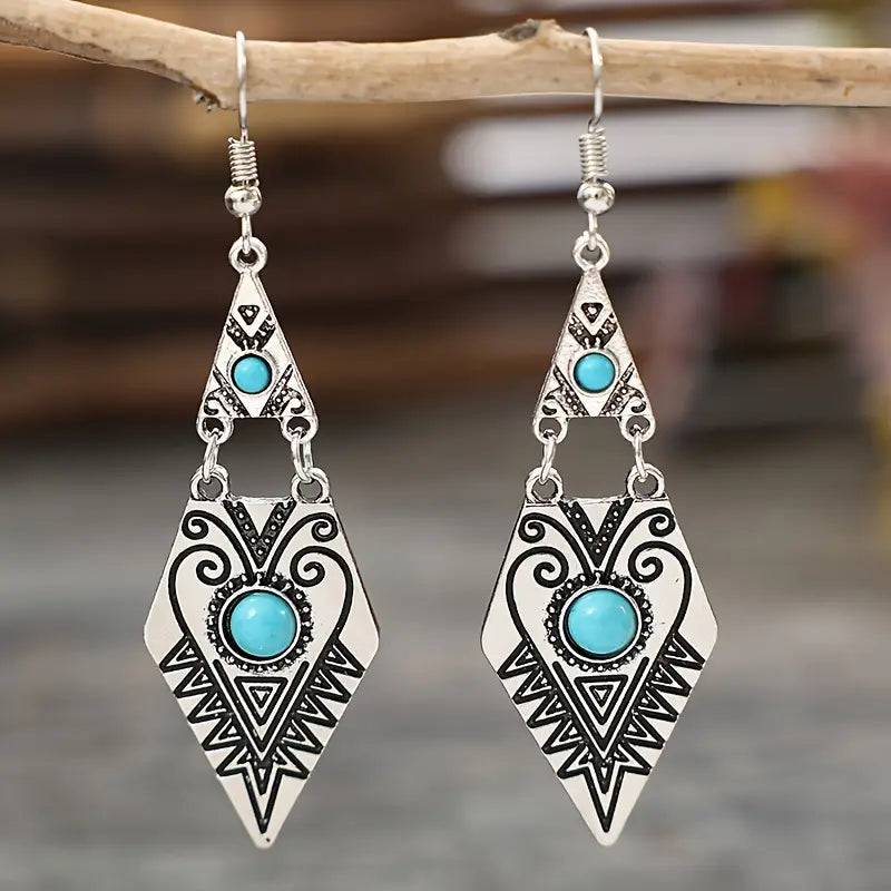 Load image into Gallery viewer, TMER3 - Turquoise Drop Shaped Earrings
