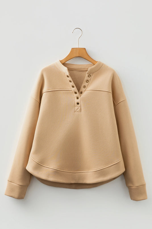 DLLS229 - Ladies Light French Beige Grommet Detail V Neck Sweatshirt