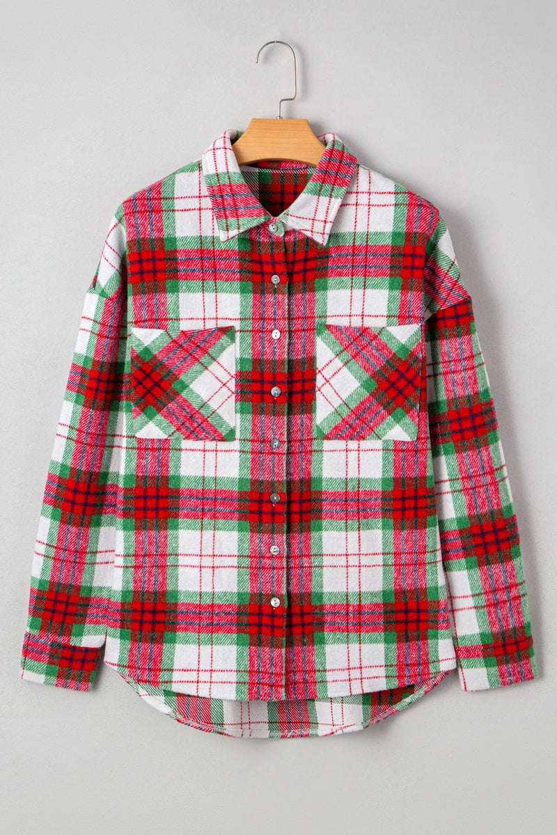Load image into Gallery viewer, DLLS174 - Ladies Red Christmas Plaid Casual Flannel Shacket
