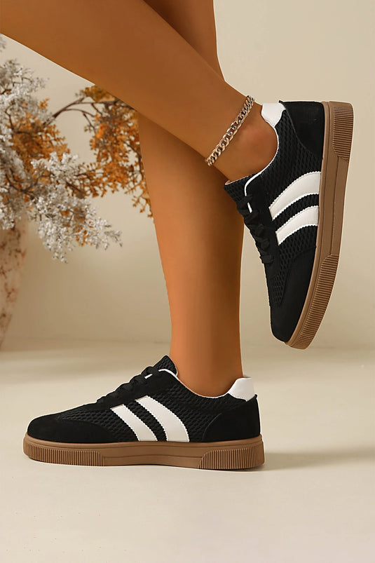 DLLSHOE 96 - Color Black Breathable Mesh Patchwork Lace Up Flat Shoes