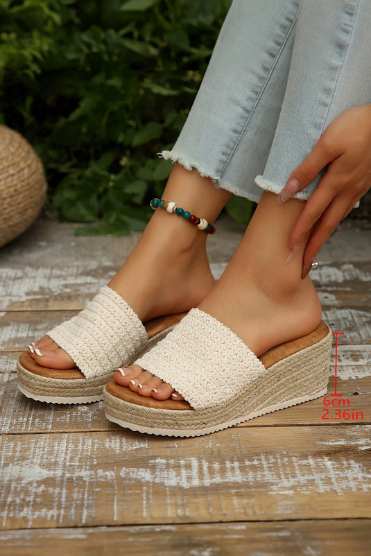 DLLSHOE 15 - White Woven Wide Band Platform Slippers