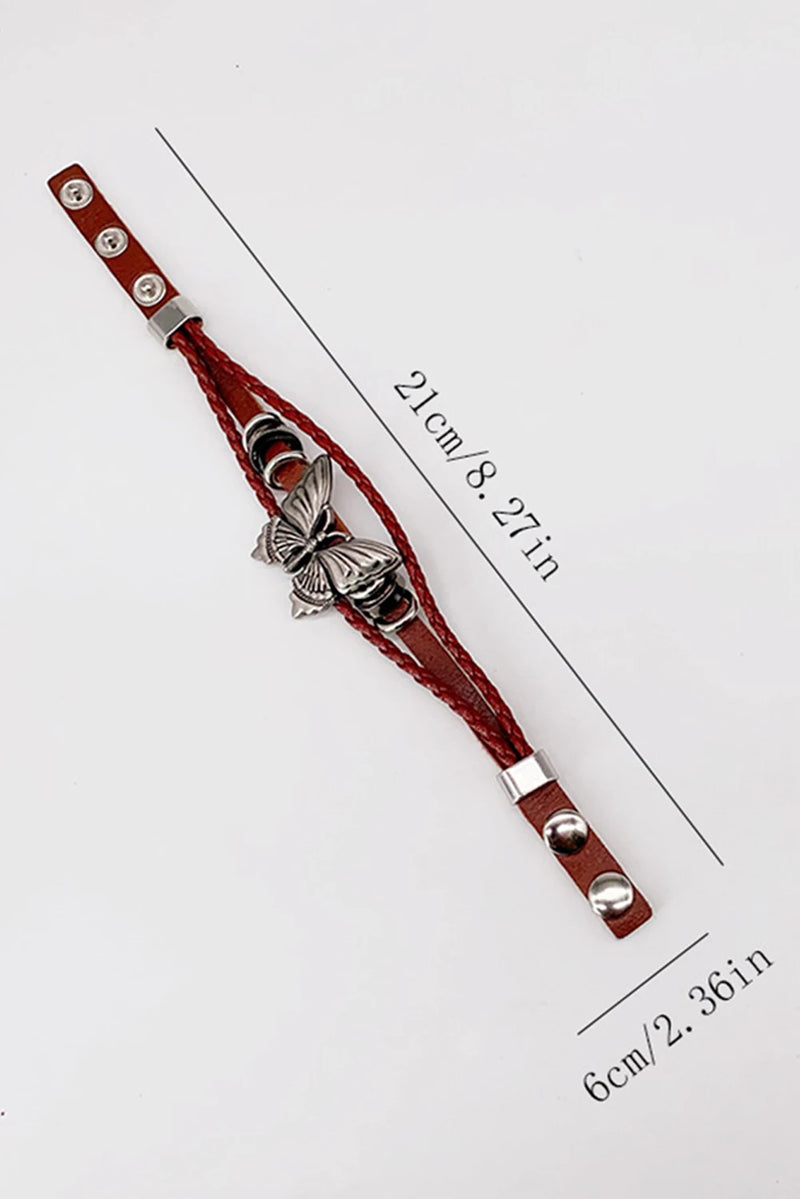 Load image into Gallery viewer, DLLBC 10 - Mineral Red Retro Butterfly Decor Exotic Faux Leather Braided Snap Button Bracelet
