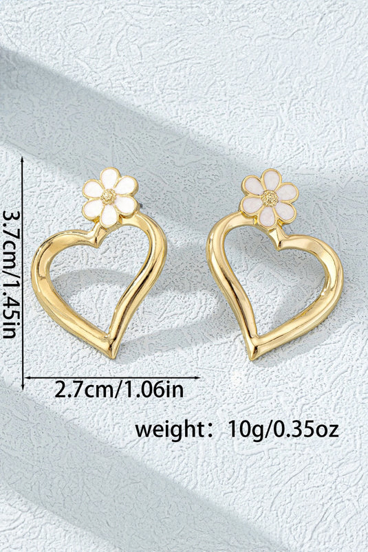 DLLER 30 - Gold Daring Hollowed Heart Dainty Flower Studded Earrings