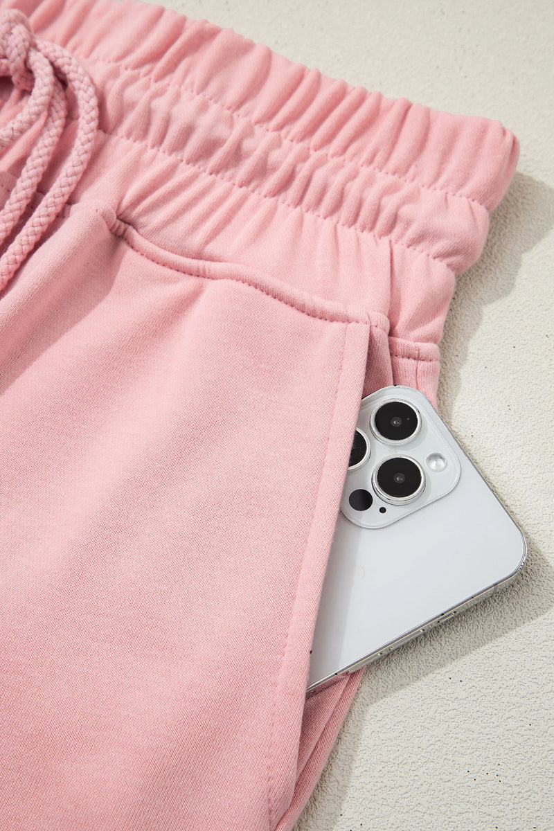 Load image into Gallery viewer, DLLS621 - Ladies Light Pink Solid Color Loose Tee Drawstring Wide Leg Pants 2pcs Outfit
