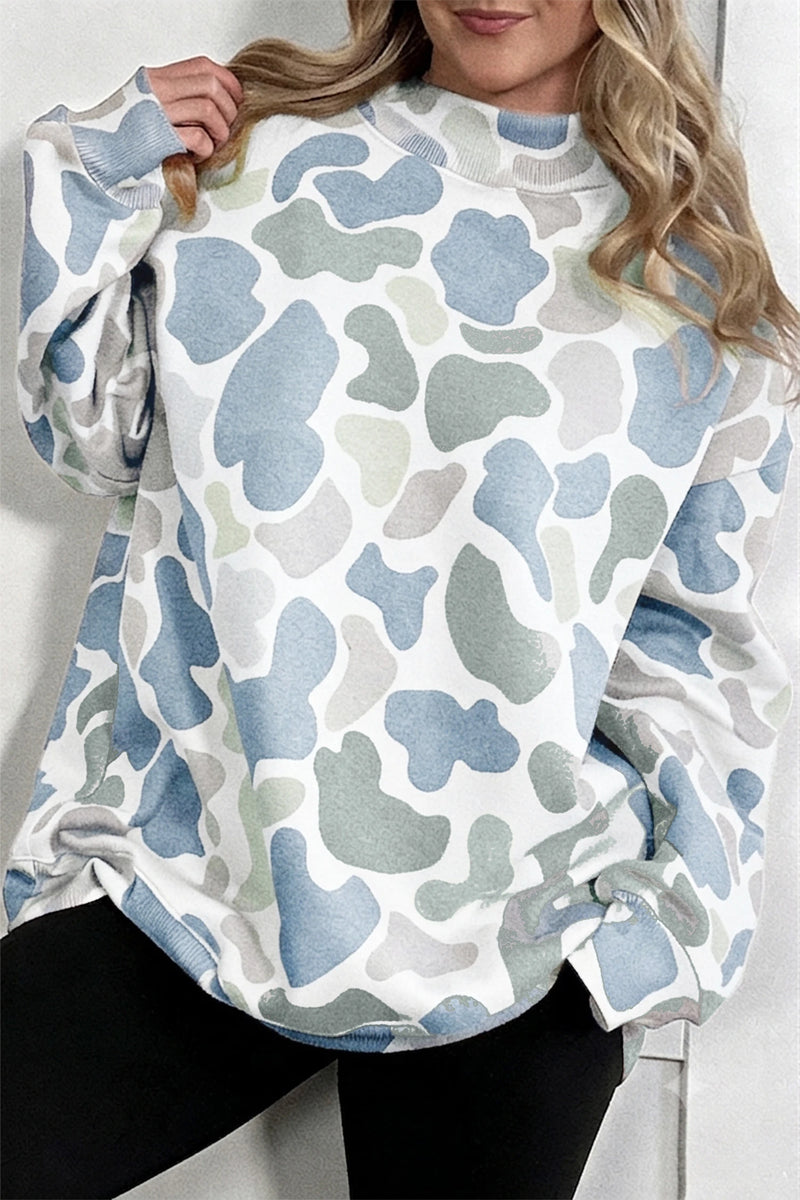 Load image into Gallery viewer, DLLS976 - Ladies Sky Blue Camouflage Western Style Pullover Sweatshirt
