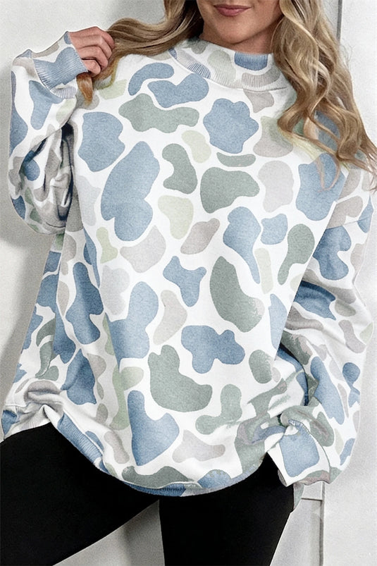 DLLS976 - Ladies Sky Blue Camouflage Western Style Pullover Sweatshirt