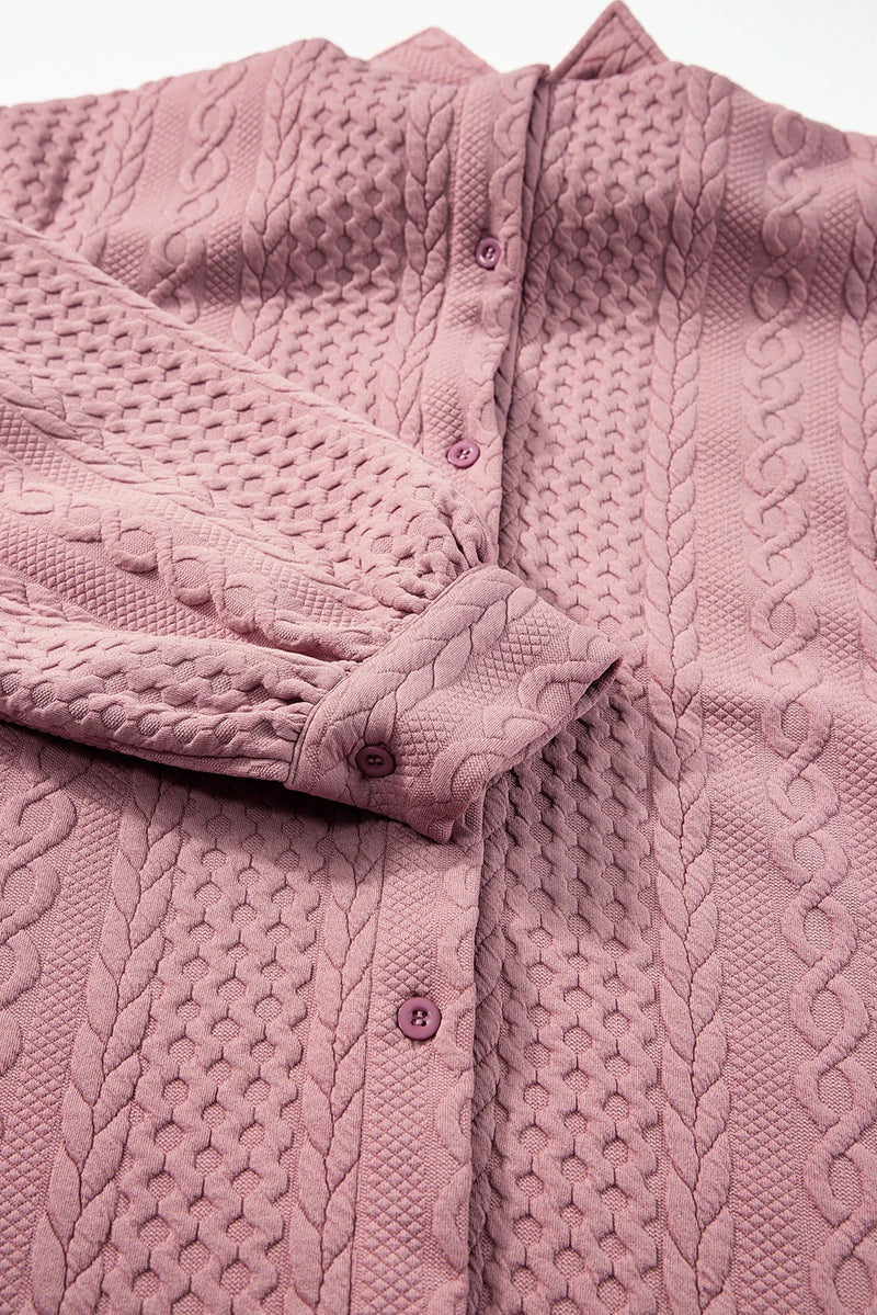 Load image into Gallery viewer, DLLS263 - Ladies Sepia Rose Cable Texture Puff Sleeve Loose Shacket

