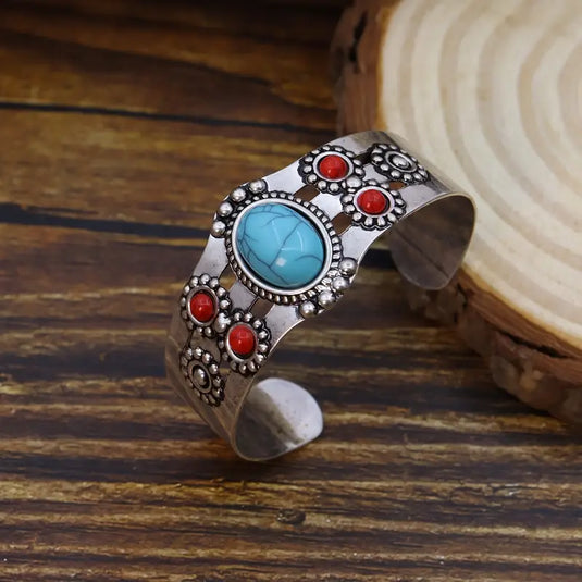 TMBC44 - Multi Colored Stones Open Bracelet