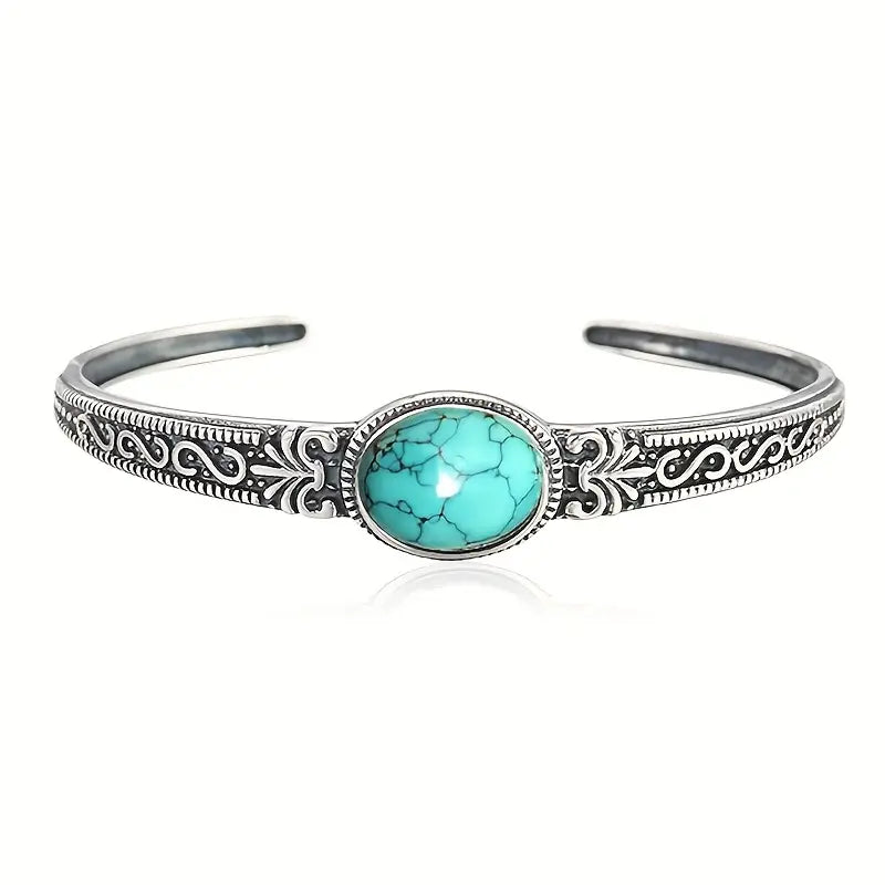 Load image into Gallery viewer, TMBC11 - Synthetic Turquoise Open Bangle Bracelet
