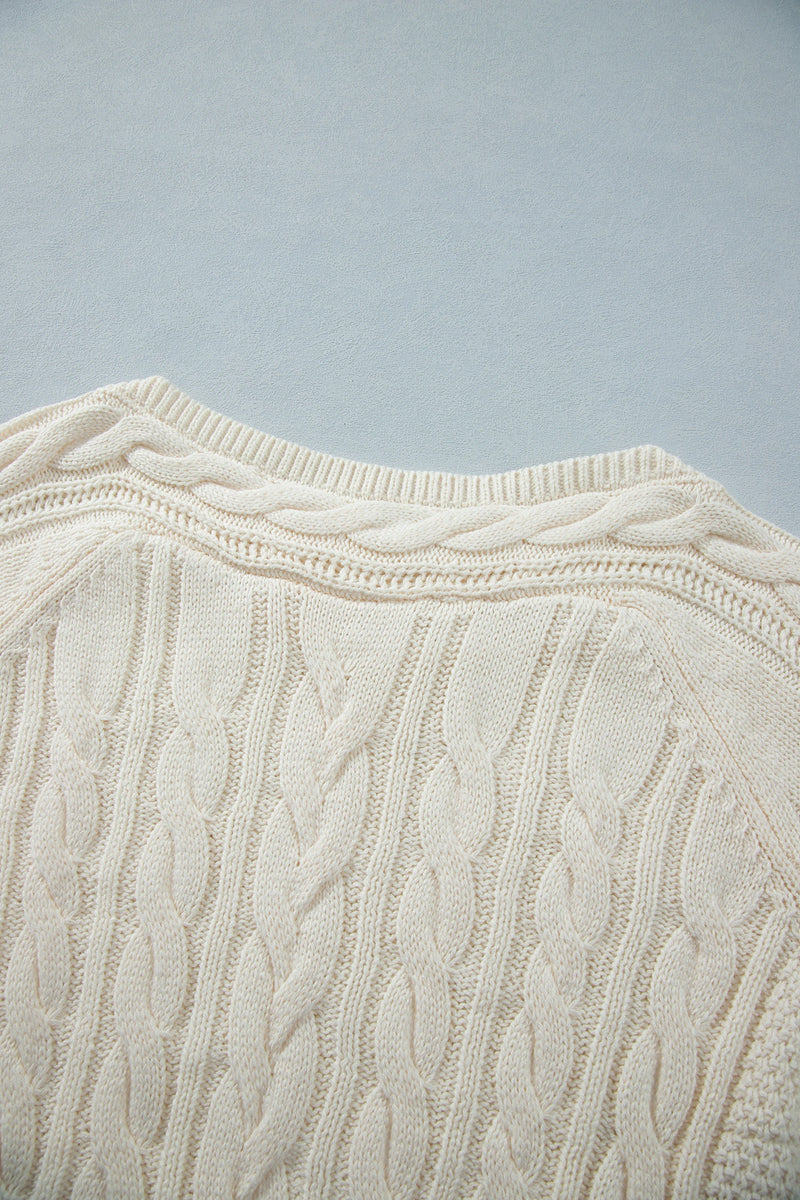 Load image into Gallery viewer, DLLS1146 - Ladies Beige Drop Shoulder Round Neck Cable Knit Sweater
