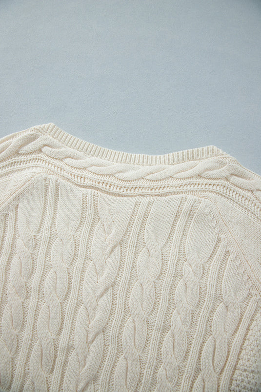 DLLS1146 - Ladies Beige Drop Shoulder Round Neck Cable Knit Sweater