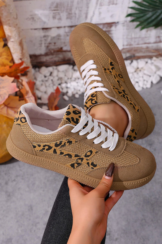 DLLSHOE 140 - Coffee Faux Suede Contrast Patchwork Detail Lace Up Flat Sneakers