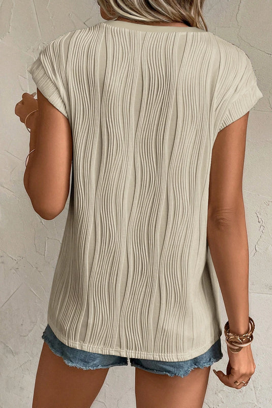 DLLS473 - Ladies Apricot Wavy Textured Button V Neck Tee