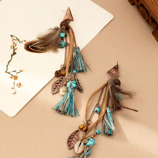 TMER56 - Feather Tassle Post Earrings