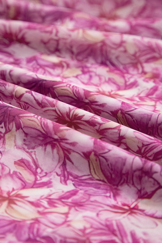 DLLS614 - Ladies Purple Ribbed V Neck Tank Floral Contrast Patchwork Long Dress