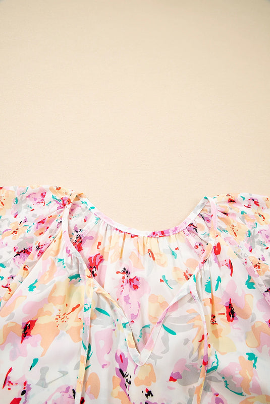 DLLS536 - Ladies Pink V-Neck Short Sleeve Fashion Print Fantasy Fluttering Blouse
