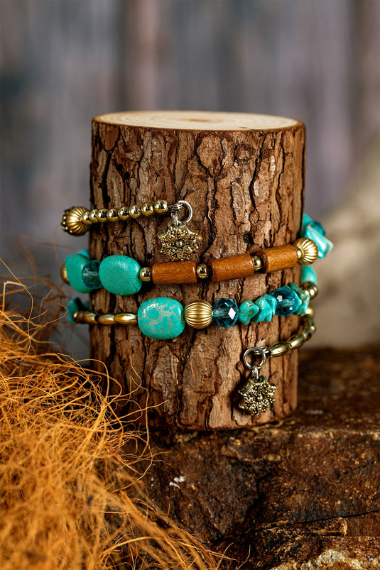 DLLBC 21 - Turquoise Bohemian Style Crystal Stone Plated Bead Multi-Layer Winding Bracelet