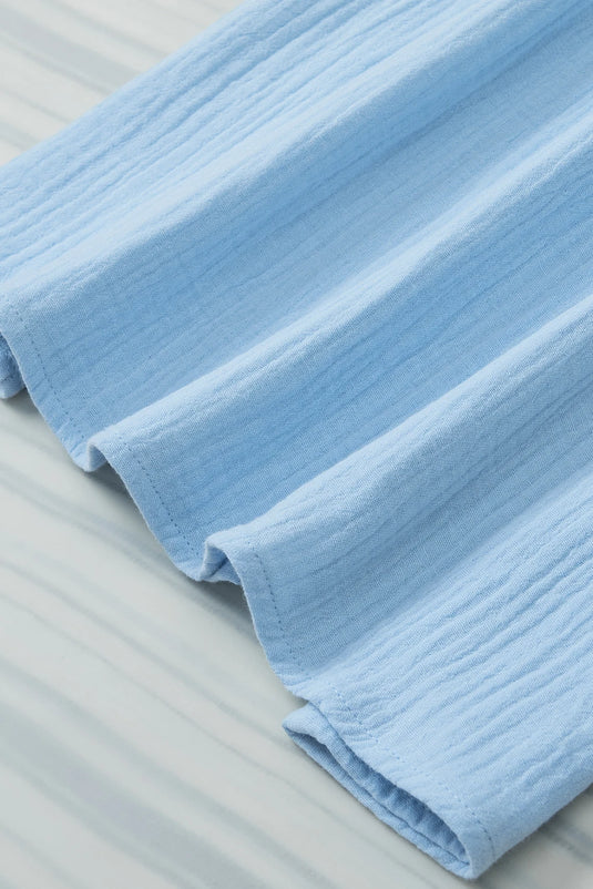 DLLS508 - Ladies Light Blue Crinkled Cotton Gauze Ruffle Sleeve Blouse
