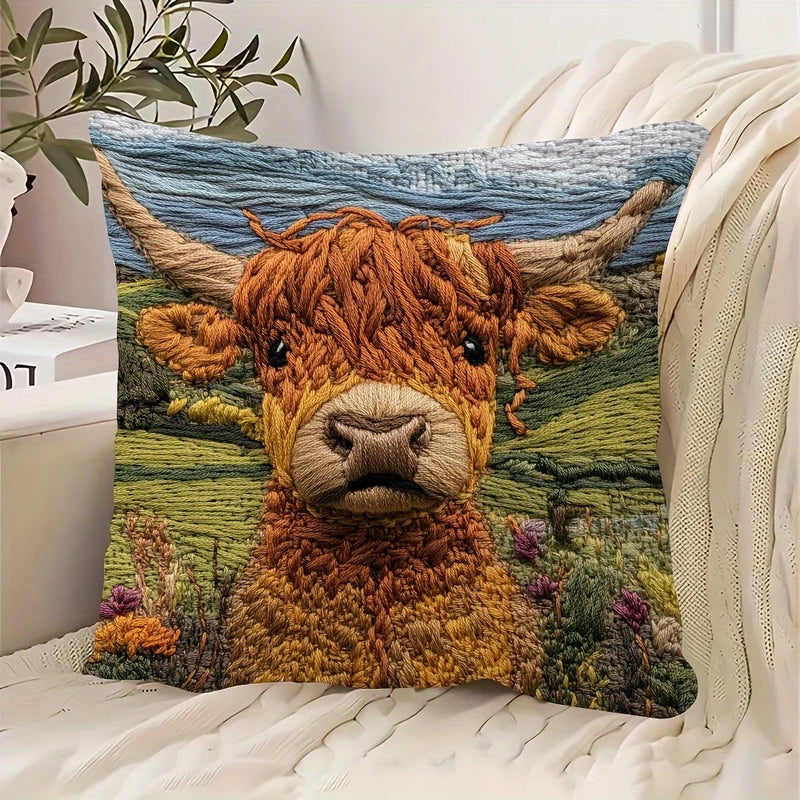 Load image into Gallery viewer, TMPL124 - 1 Piece - 18&quot; x 18&quot; Cozy Highland Cow Throw Pillow
