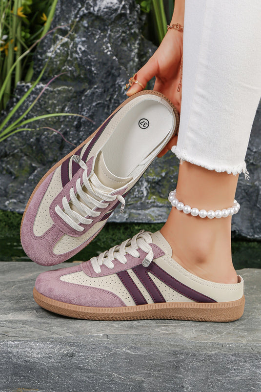 DLLSHOE 61  - Pink Eyelet PU Leather Patchwork Color Pop Sneakers