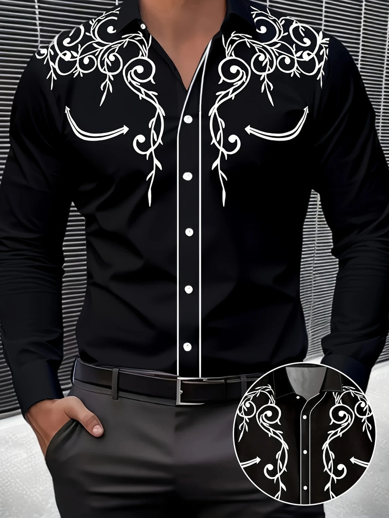Load image into Gallery viewer, TMWST20 - Men&#39;s Black Western Print Shirt w/White Printing
