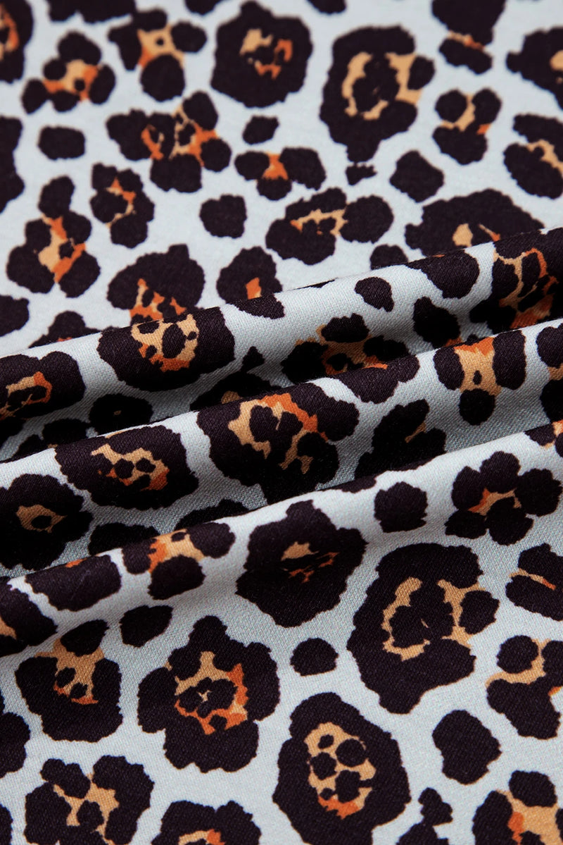 Load image into Gallery viewer, DLLS195 - Ladies Brown Leopard Floral Print Ribbed Puff Sleeve Patchwork Loose Pullover
