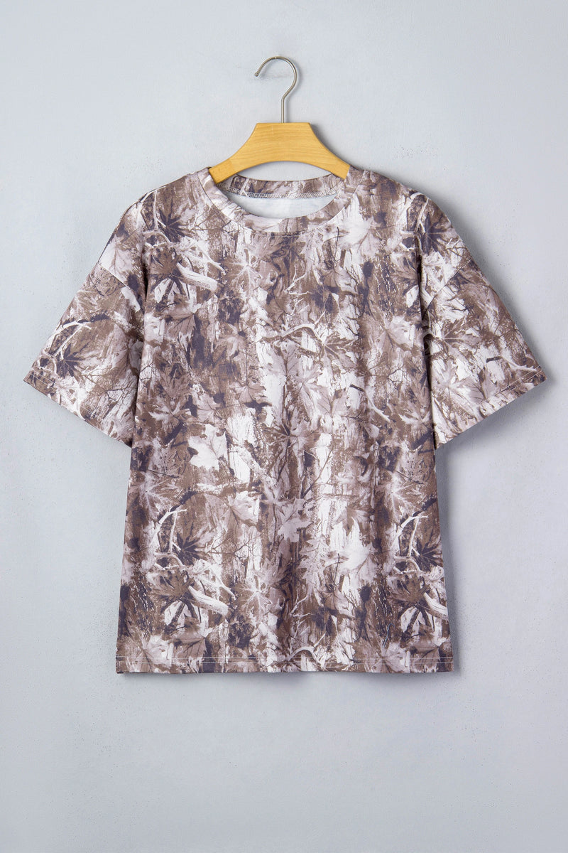 Load image into Gallery viewer, DLLS594 - Ladies Khaki Camouflage Woodland Print Drop Shoulder Tunic Tee
