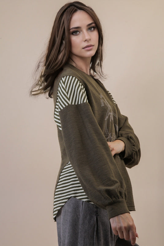 Very 11 - Ladies Oversized Mixed Media Western Graphic Knit Top