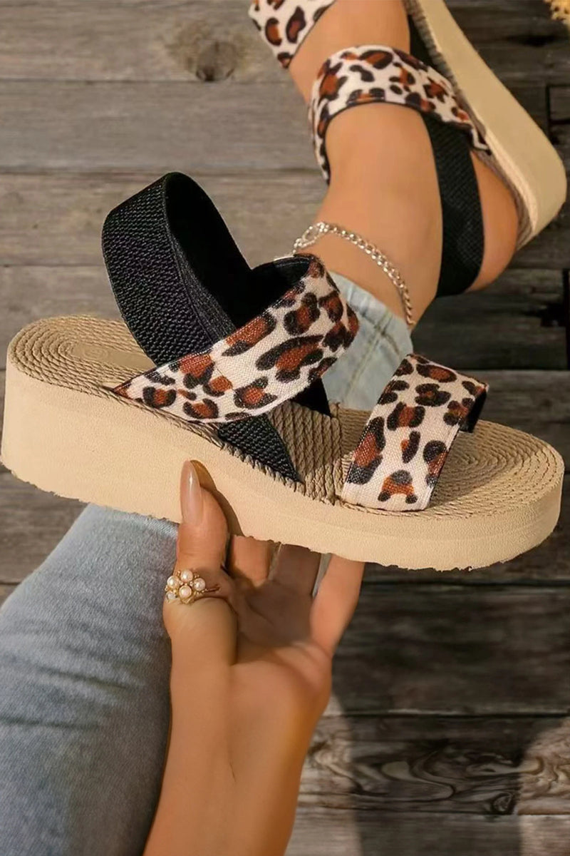 Load image into Gallery viewer, DLLSHOE 111 - Thai Curry Leopard Double Straps Woven Textured Sole Casual Sandals
