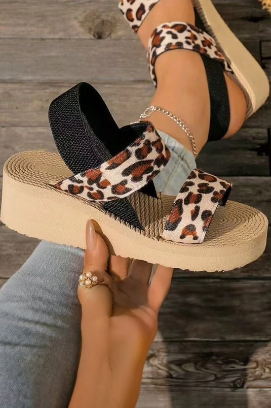 DLLSHOE 111 - Thai Curry Leopard Double Straps Woven Textured Sole Casual Sandals